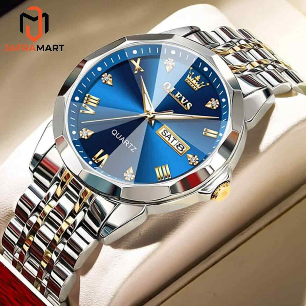 Olevs Business Quartz Watch for Men Luxury Diamond Dial Stainless Steel Watch for men