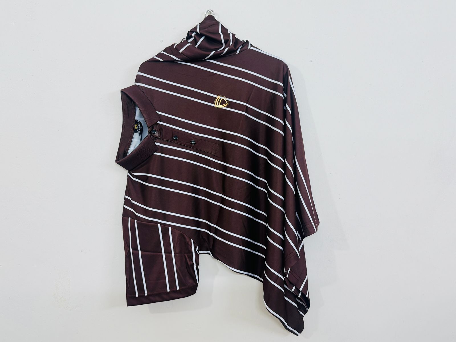 হুডেড স্ট্রাইপড পঞ্চো টপ – কফি ব্রাউন